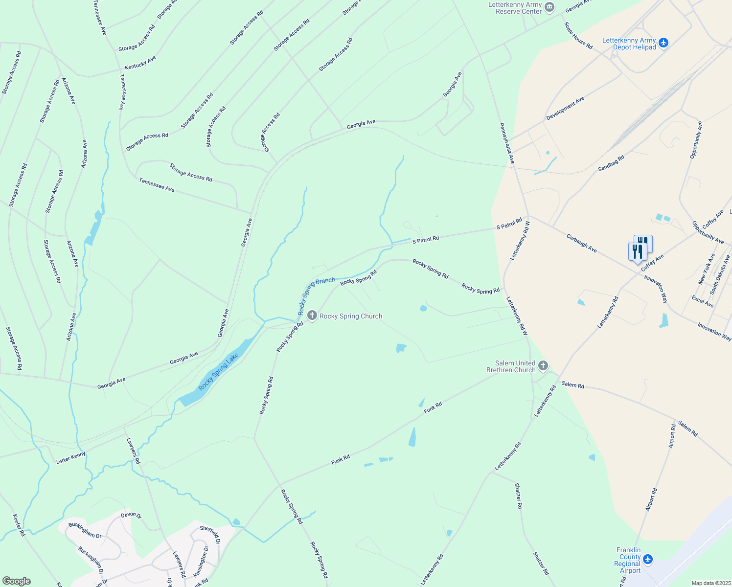 map of restaurants, bars, coffee shops, grocery stores, and more near 4449 McKendrick Drive in Chambersburg