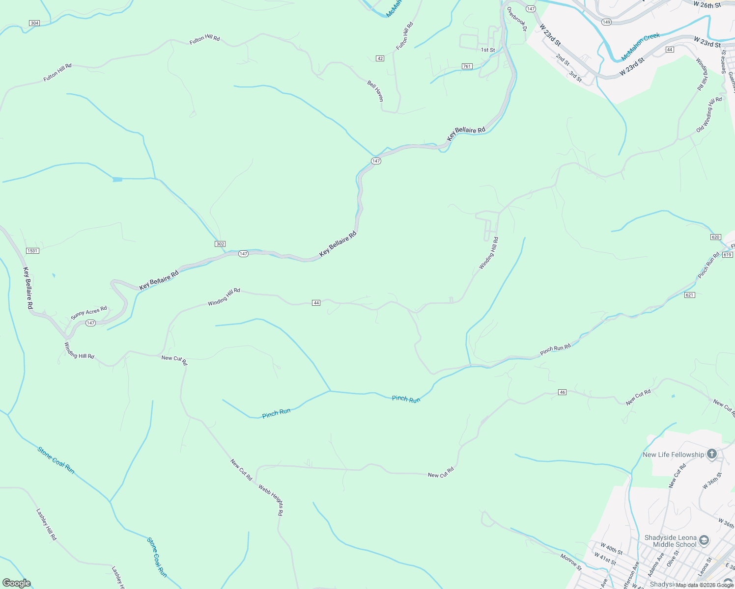map of restaurants, bars, coffee shops, grocery stores, and more near 55865 Winding Hill Road in Bellaire