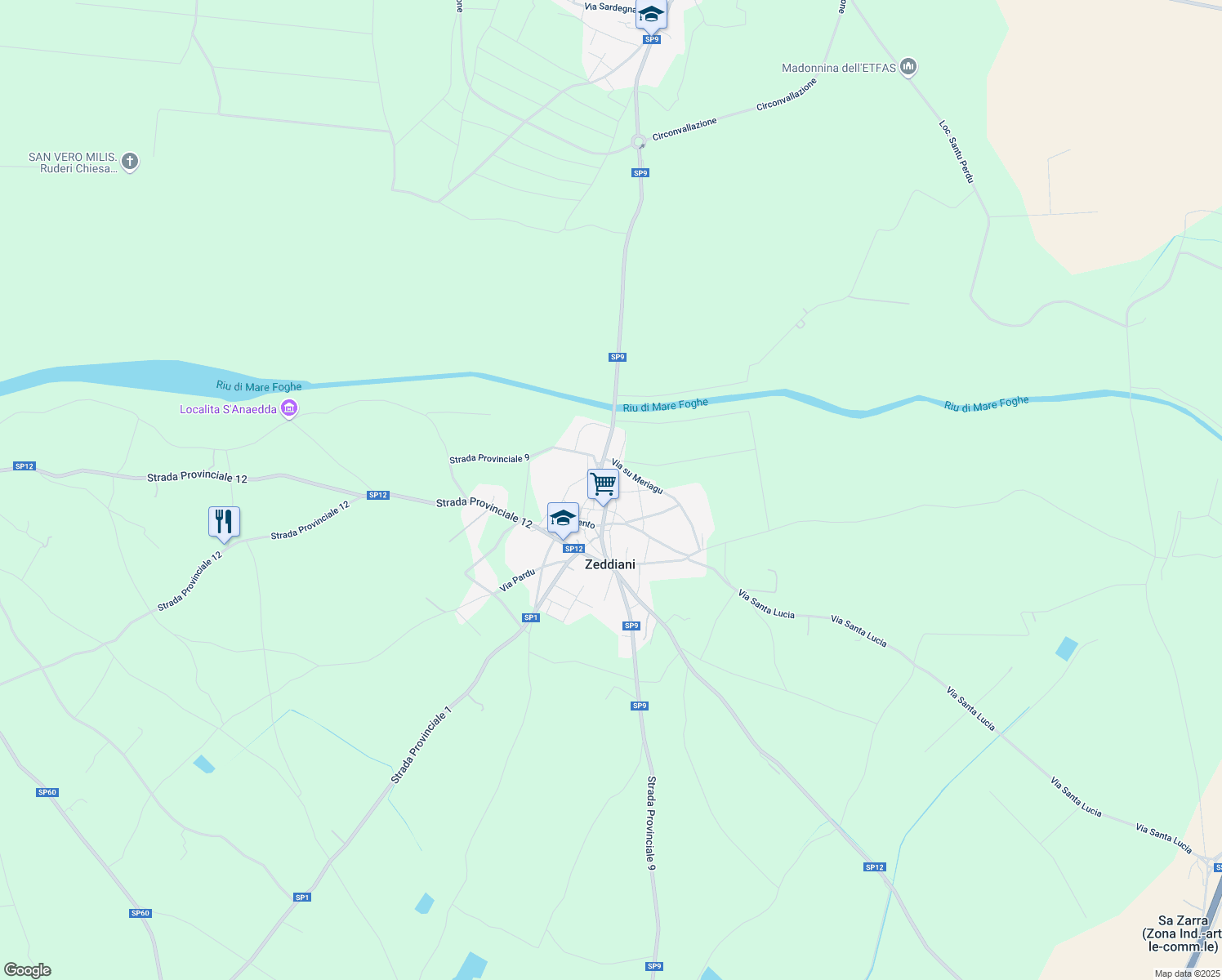 map of restaurants, bars, coffee shops, grocery stores, and more near 58 Via Fiume in Zeddiani