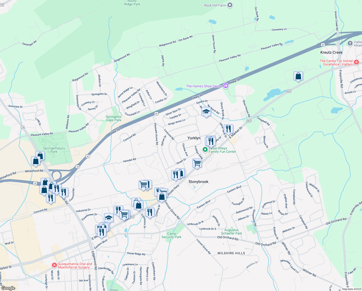 map of restaurants, bars, coffee shops, grocery stores, and more near 190 Throne Avenue in York
