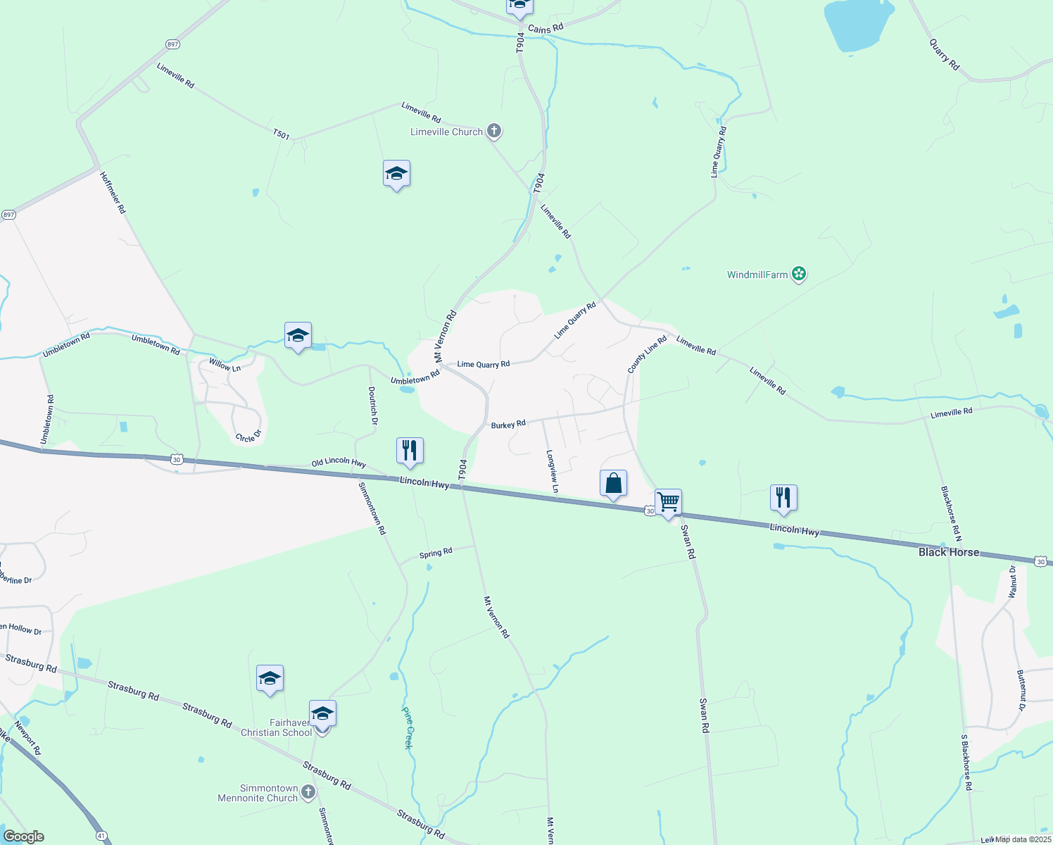 map of restaurants, bars, coffee shops, grocery stores, and more near 5769 Burkey Road in Gap