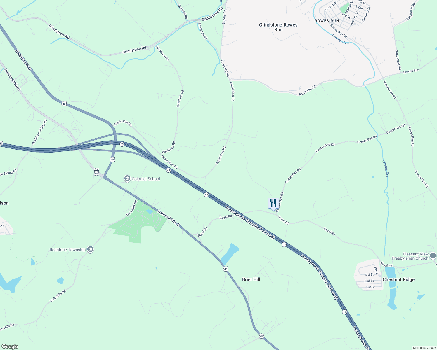 map of restaurants, bars, coffee shops, grocery stores, and more near 176 Colvin Run Road in Grindstone