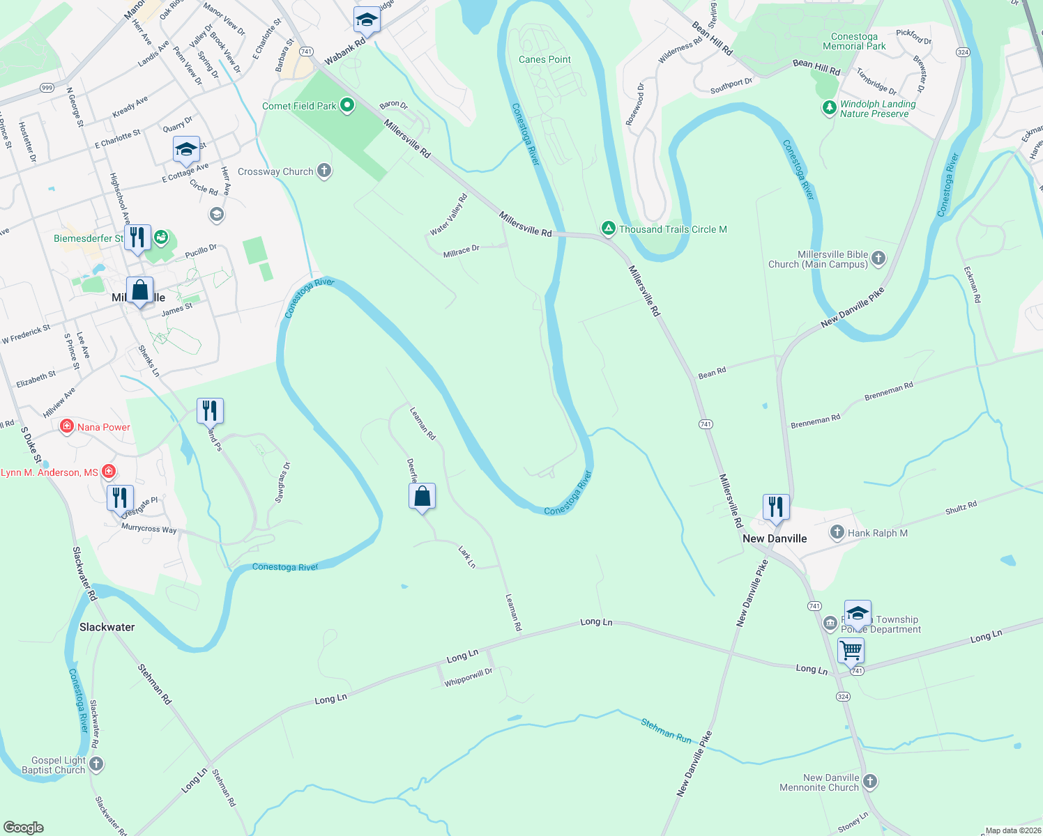 map of restaurants, bars, coffee shops, grocery stores, and more near 2300 Rice Road in Lancaster