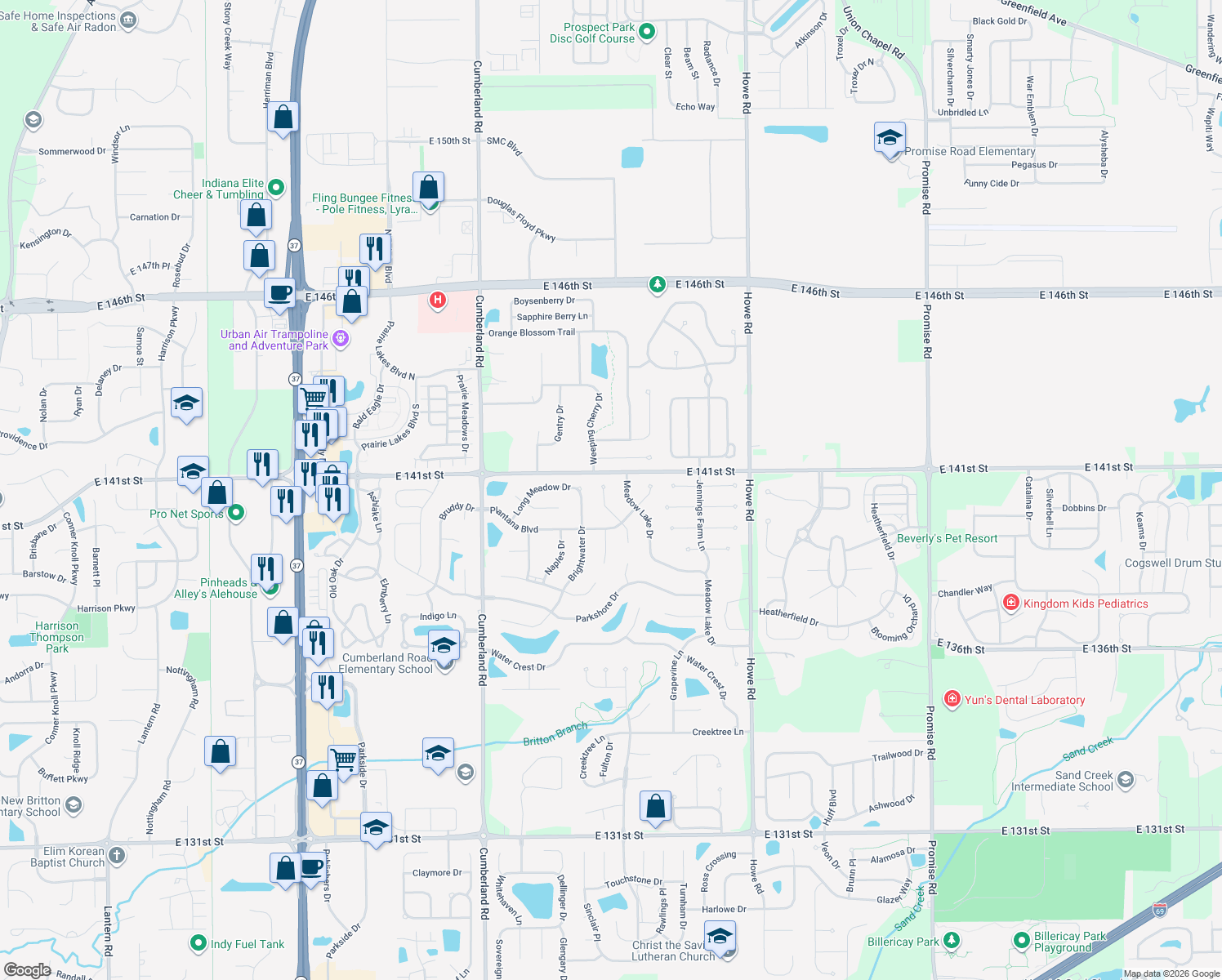 map of restaurants, bars, coffee shops, grocery stores, and more near 14069 Mimosa Court in Fishers