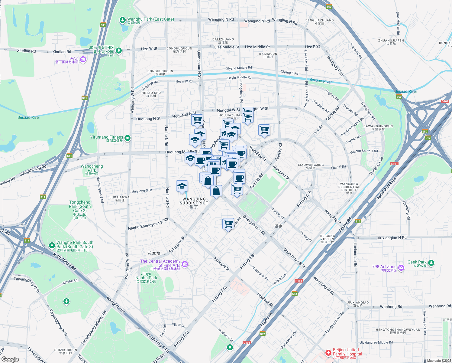 map of restaurants, bars, coffee shops, grocery stores, and more near in 