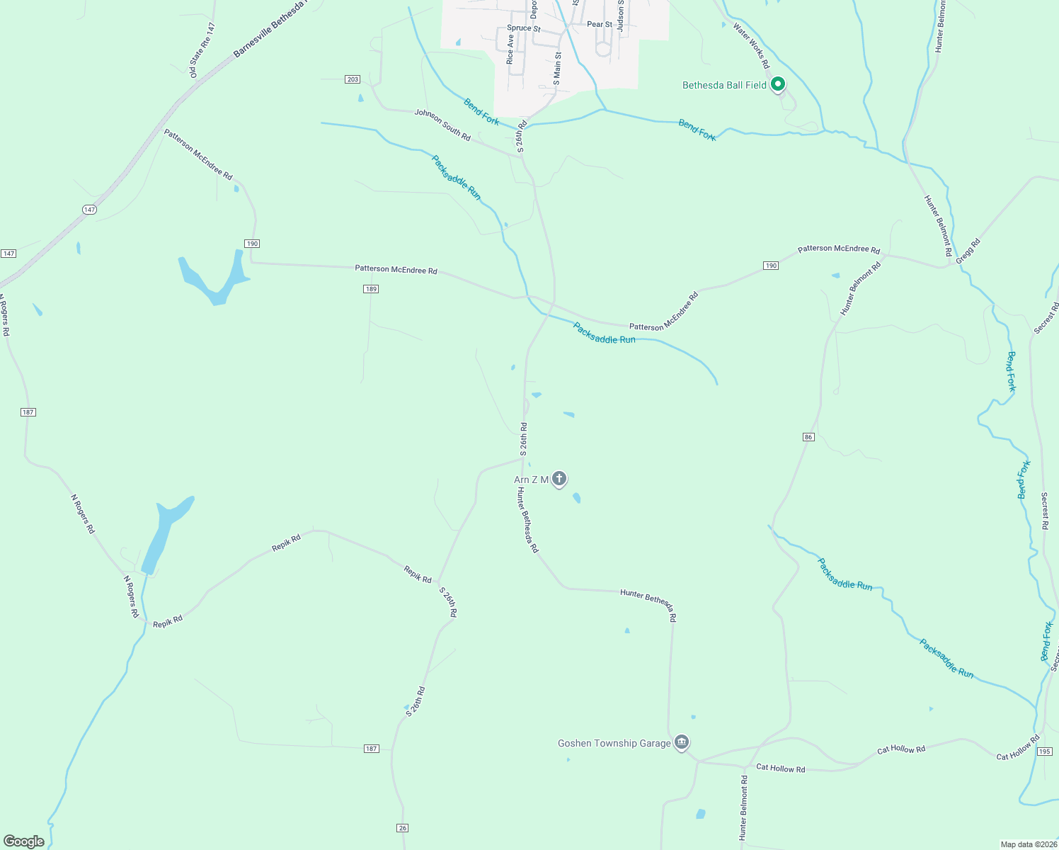 map of restaurants, bars, coffee shops, grocery stores, and more near 62131 South 26th Road in Bethesda