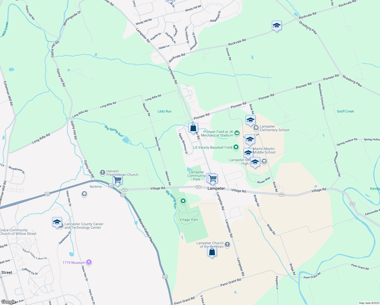 map of restaurants, bars, coffee shops, grocery stores, and more near 42 Apple Blossom Drive in Lancaster