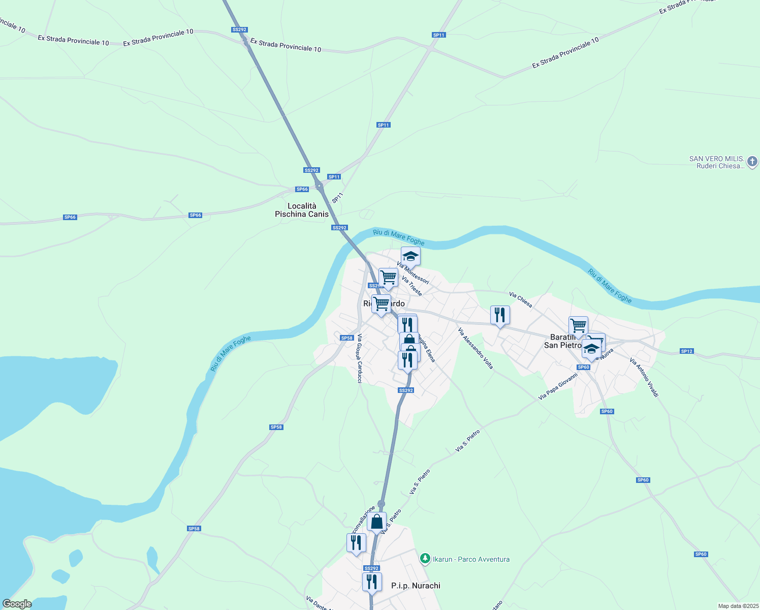 map of restaurants, bars, coffee shops, grocery stores, and more near 2 Via Regina Elena in Riola Sardo