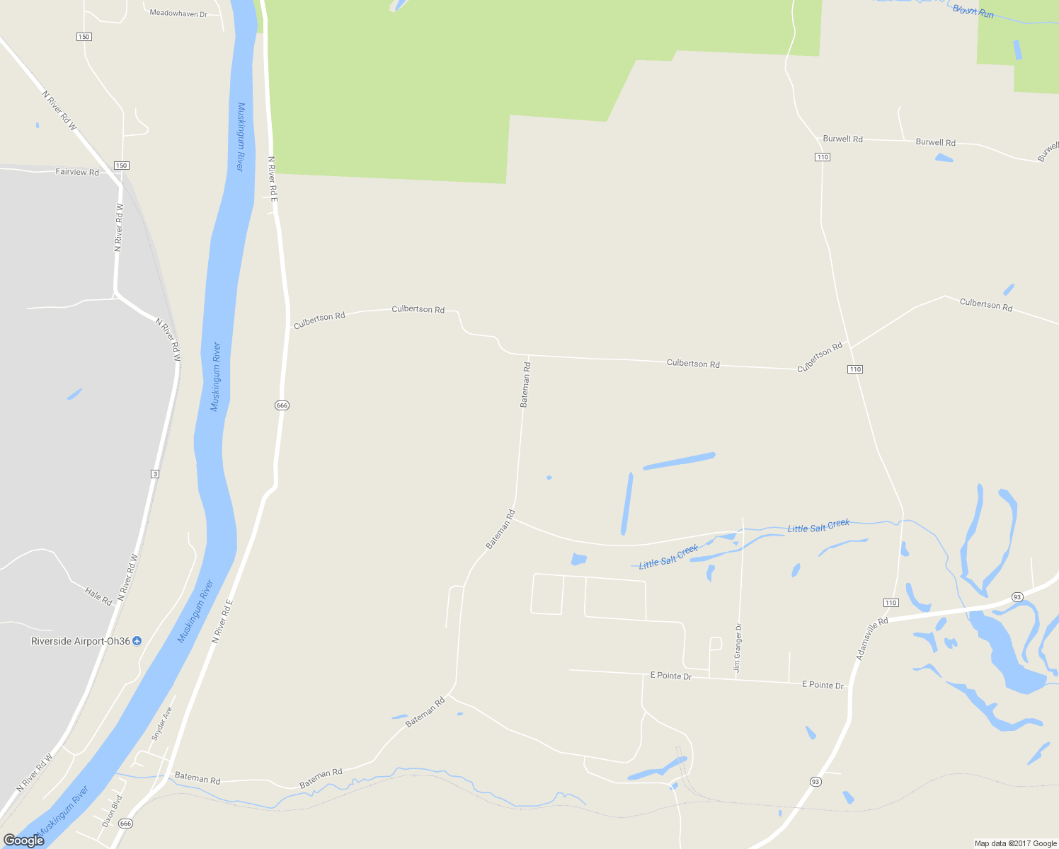 map of restaurants, bars, coffee shops, grocery stores, and more near 3900 Bateman Road in Zanesville