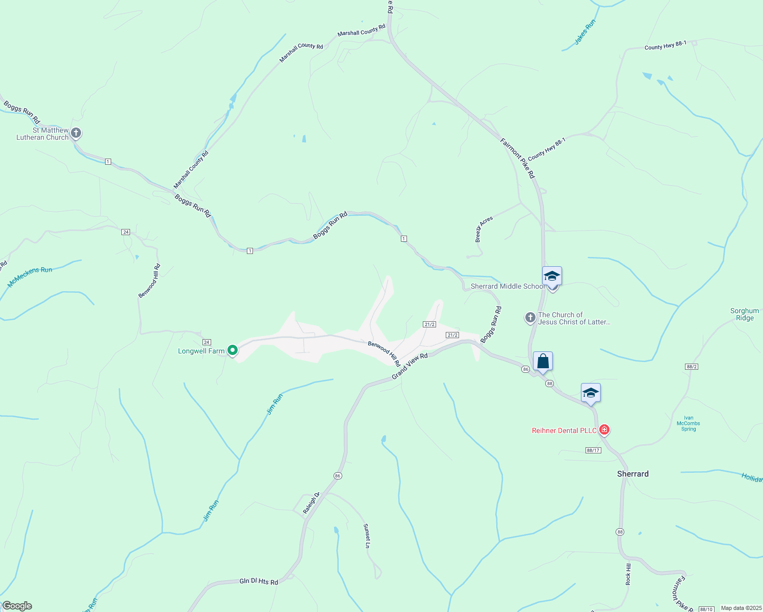 map of restaurants, bars, coffee shops, grocery stores, and more near 191 Pleasant Drive in Benwood