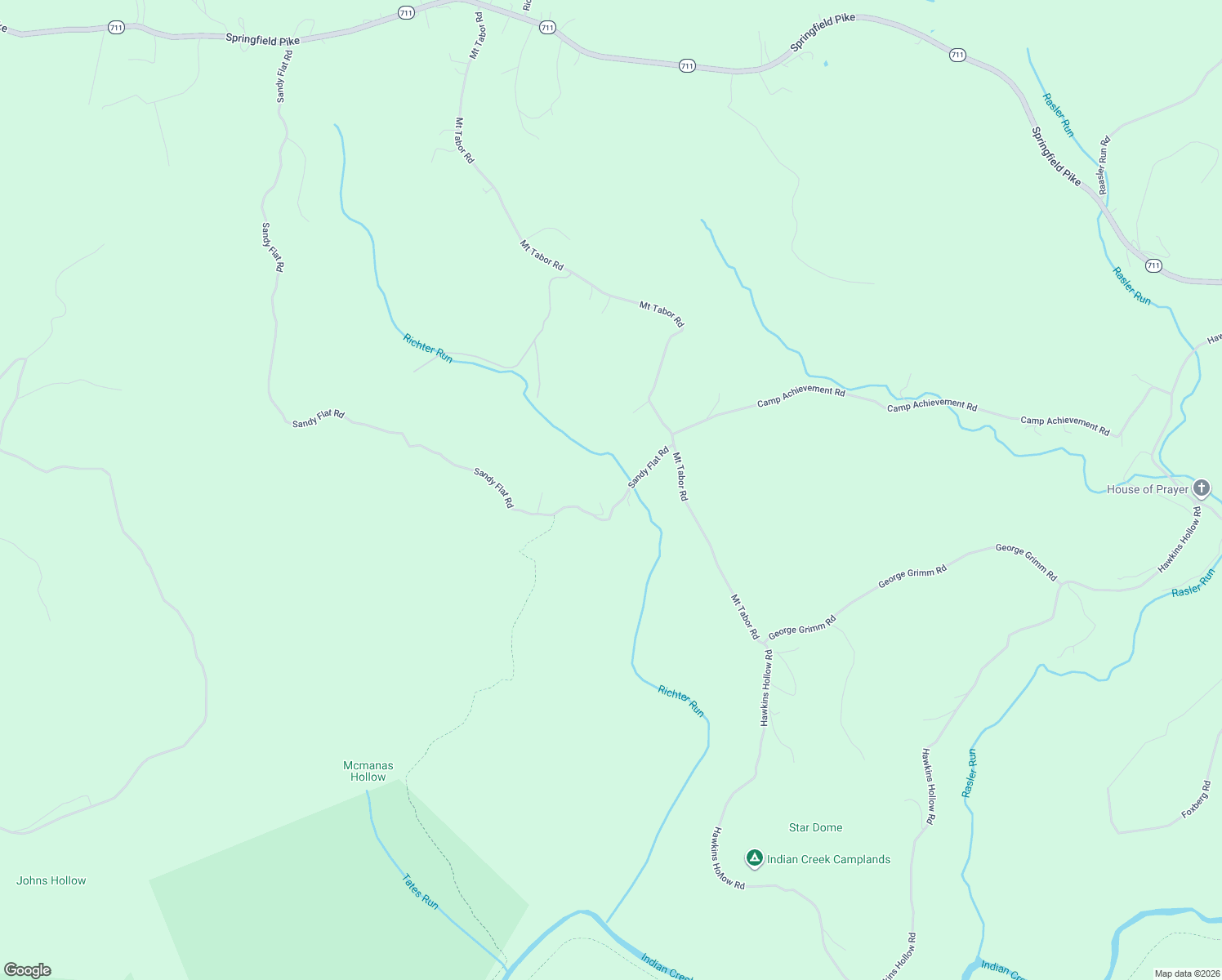 map of restaurants, bars, coffee shops, grocery stores, and more near 134 Sandy Flat Road in Connellsville