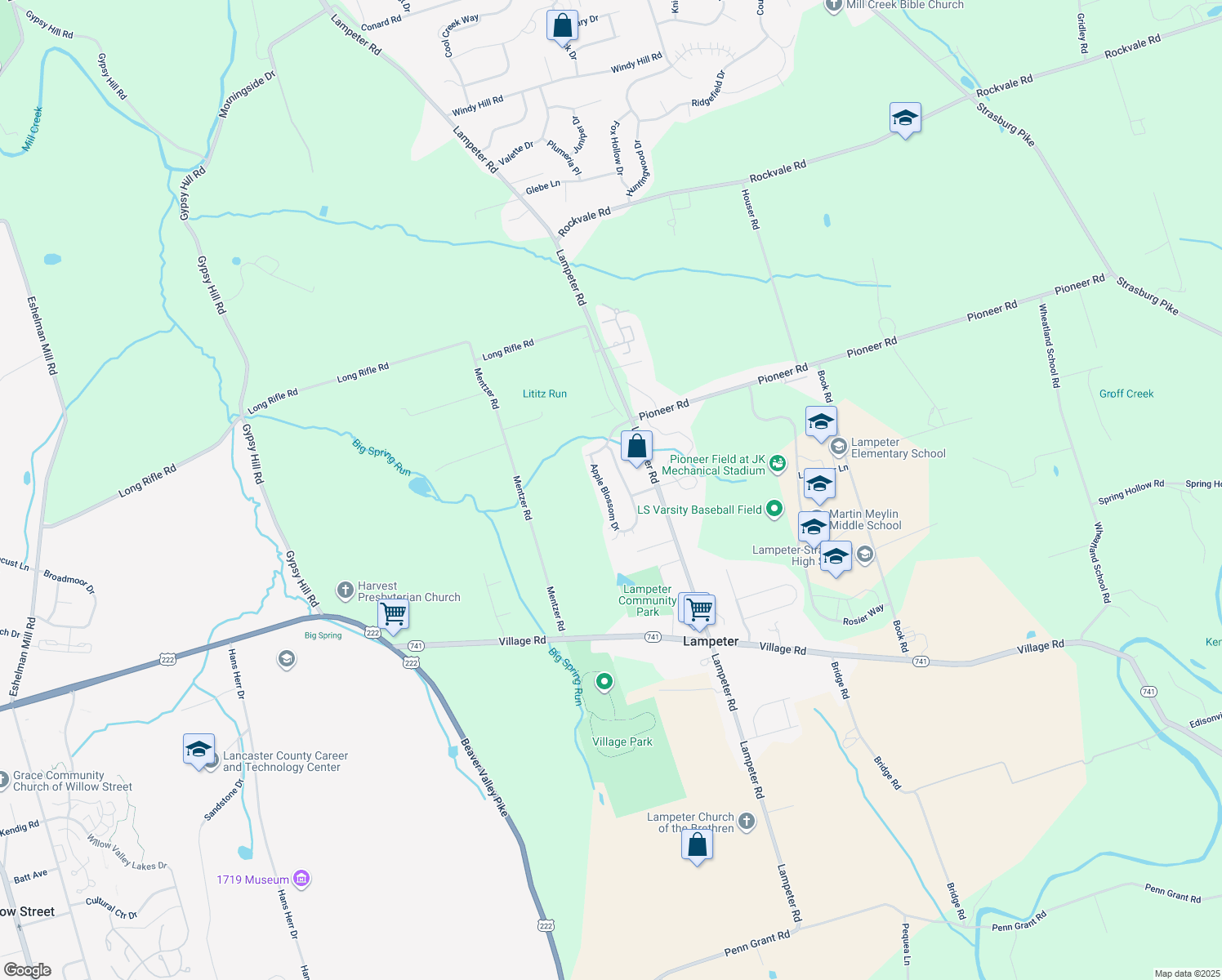 map of restaurants, bars, coffee shops, grocery stores, and more near 84 Apple Blossom Drive in Lancaster