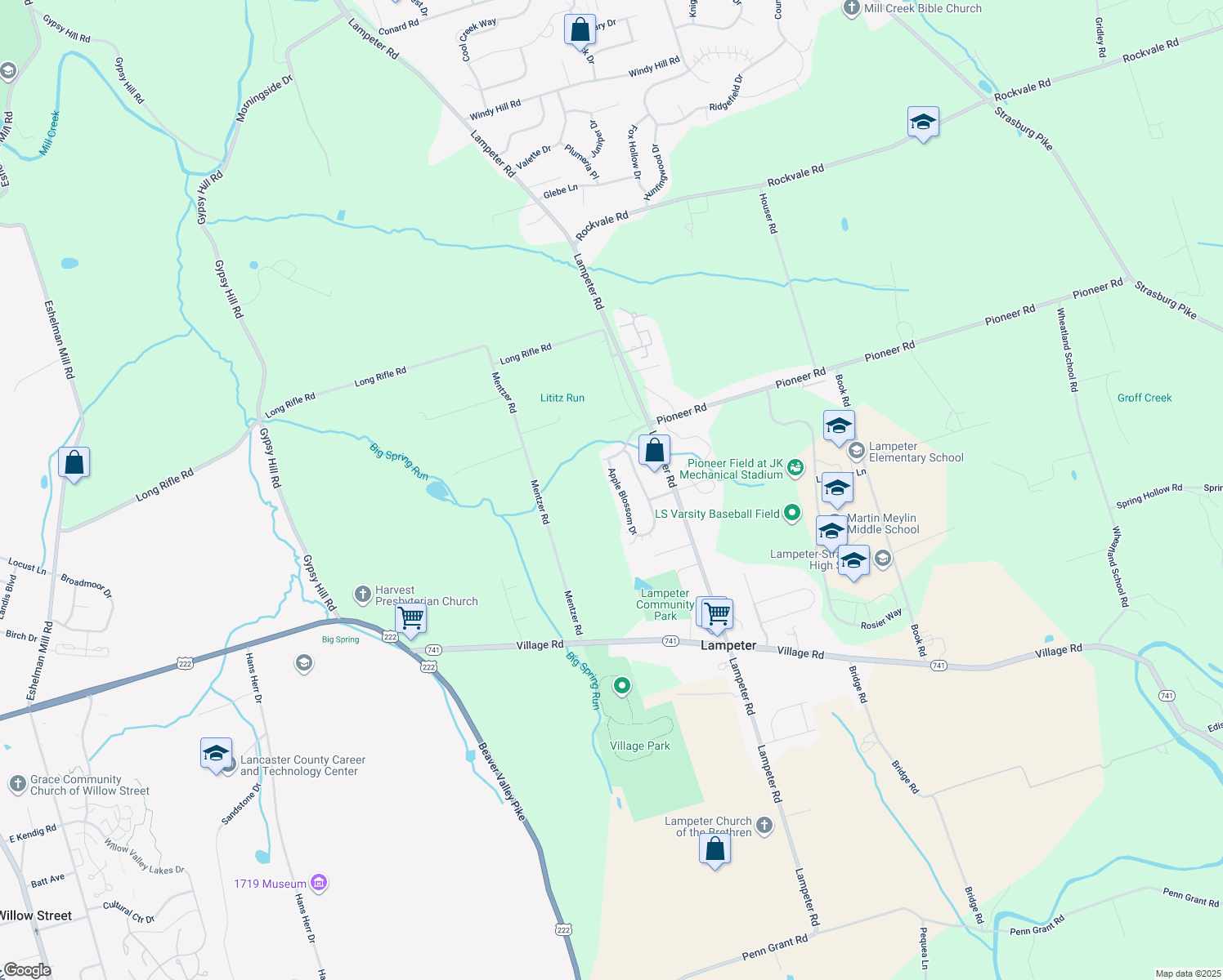 map of restaurants, bars, coffee shops, grocery stores, and more near 89 Apple Blossom Drive in Lancaster