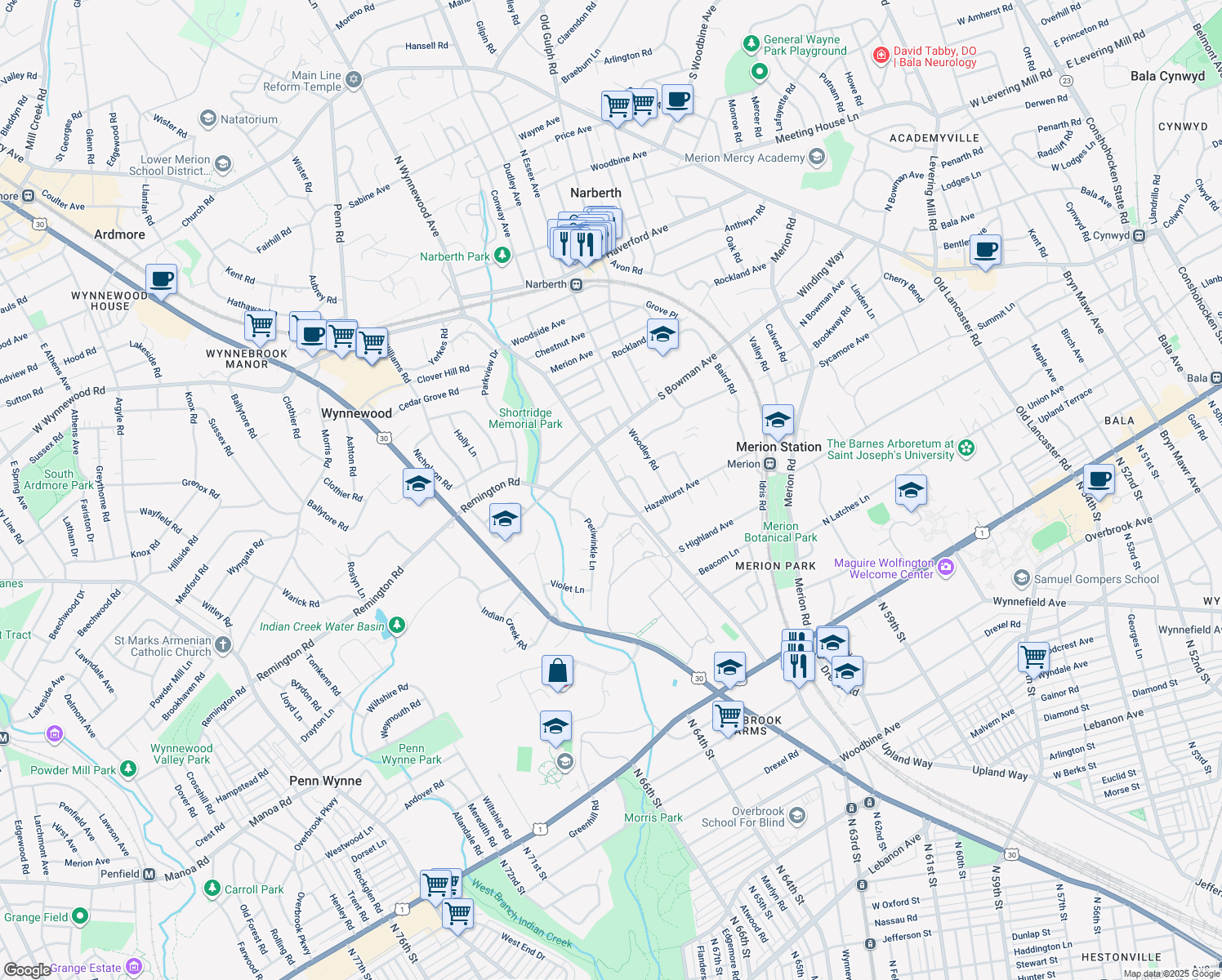 map of restaurants, bars, coffee shops, grocery stores, and more near 929 Honeysuckle Lane in Wynnewood
