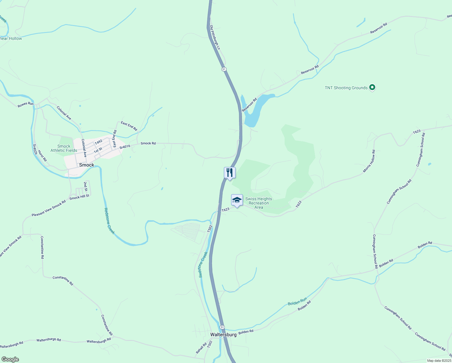 map of restaurants, bars, coffee shops, grocery stores, and more near 2072 Pittsburgh Rd in Smock