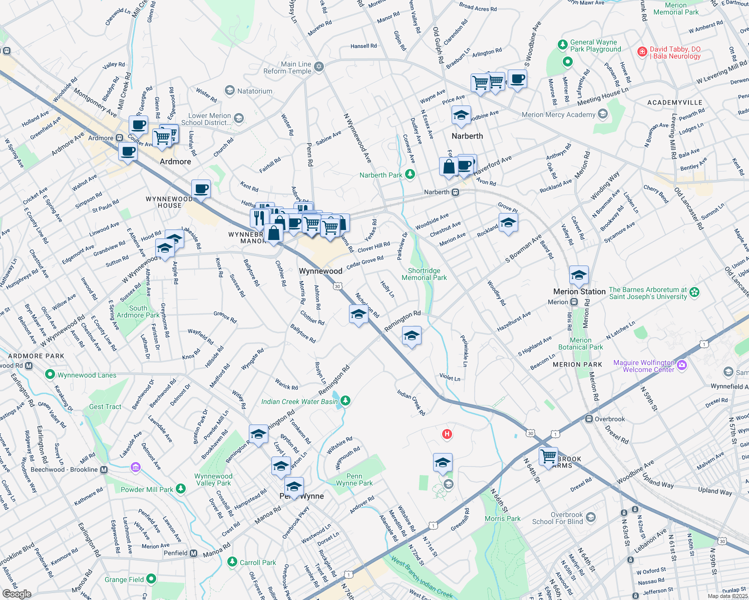 map of restaurants, bars, coffee shops, grocery stores, and more near 426 Williams Road in Wynnewood