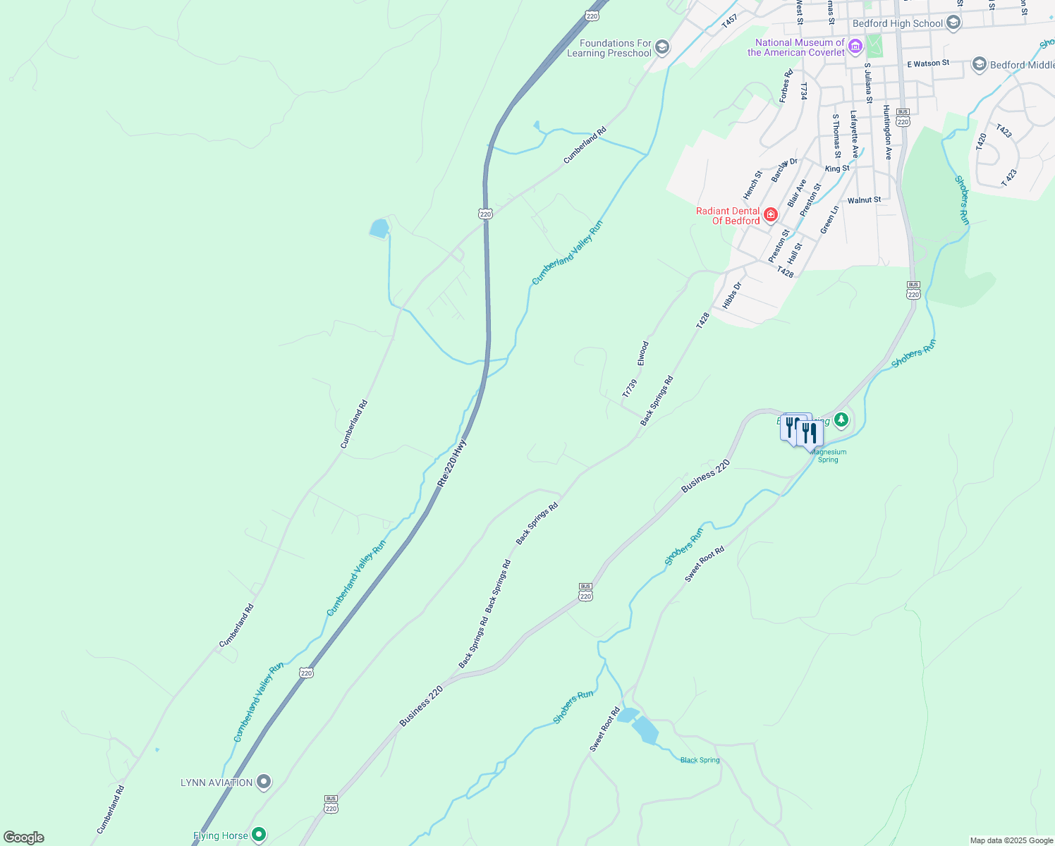 map of restaurants, bars, coffee shops, grocery stores, and more near 204 Sunshine Heights Drive in Bedford