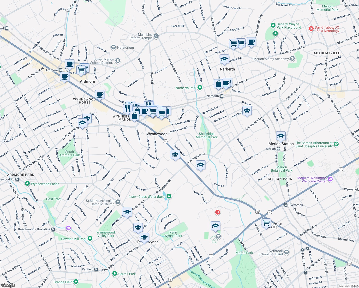 map of restaurants, bars, coffee shops, grocery stores, and more near 436 Williams Road in Wynnewood