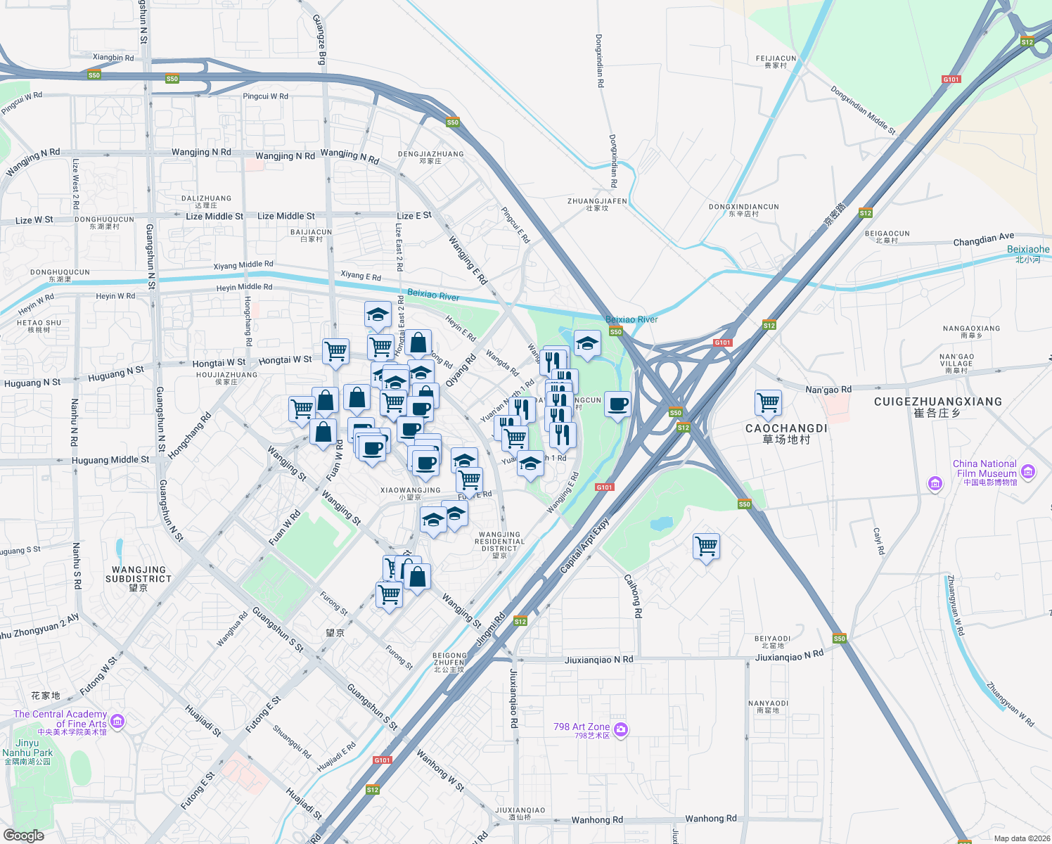 map of restaurants, bars, coffee shops, grocery stores, and more near in Beijing