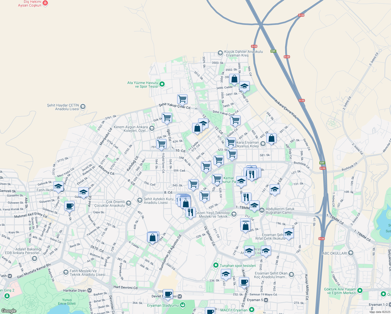 map of restaurants, bars, coffee shops, grocery stores, and more near 6 10. Caddesi in Etimesgut