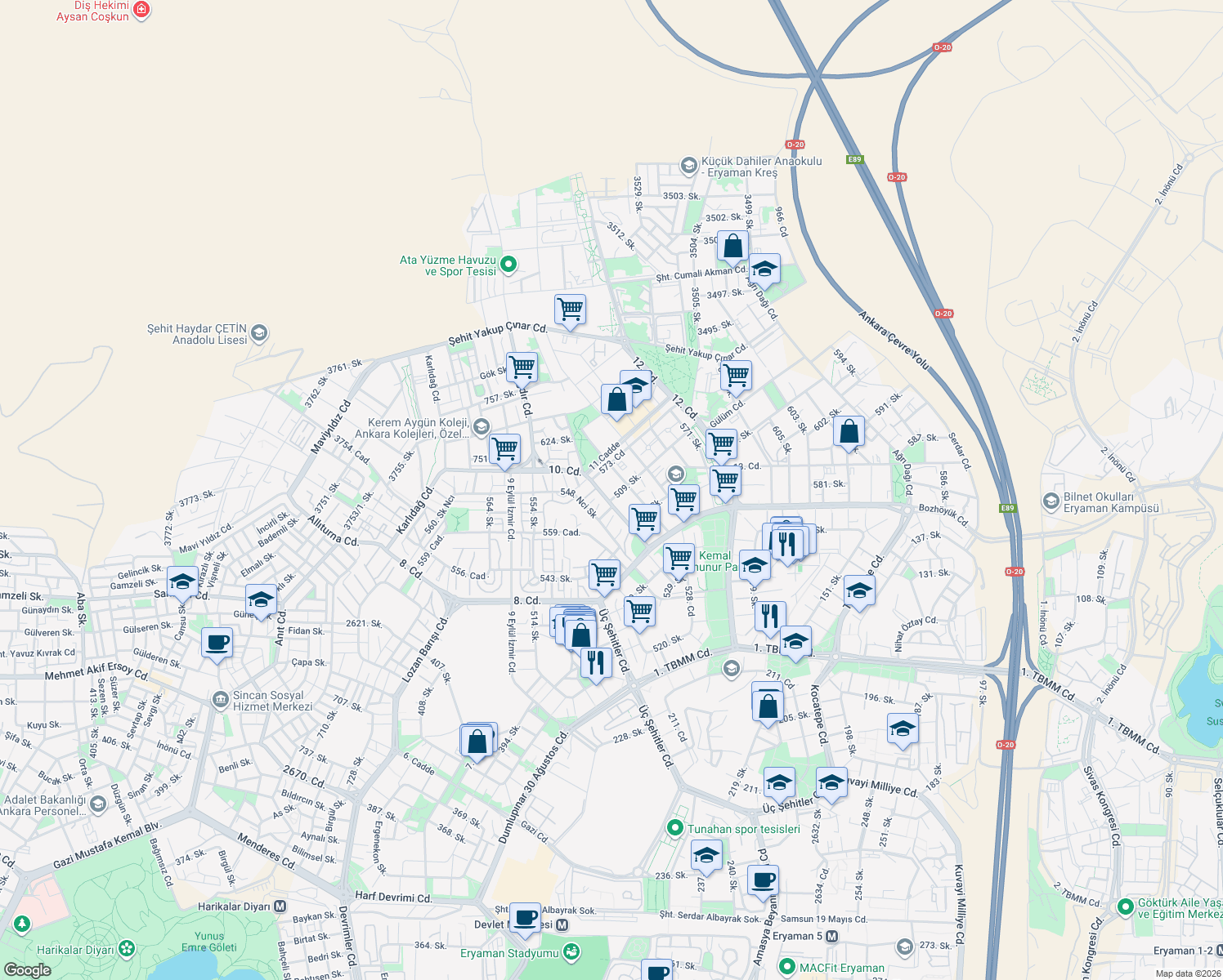 map of restaurants, bars, coffee shops, grocery stores, and more near 6 10. Caddesi in Etimesgut