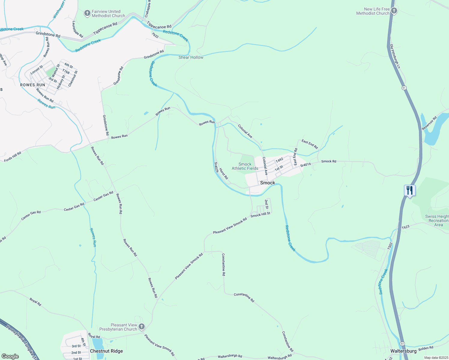 map of restaurants, bars, coffee shops, grocery stores, and more near 140 Hurst Road in Smock