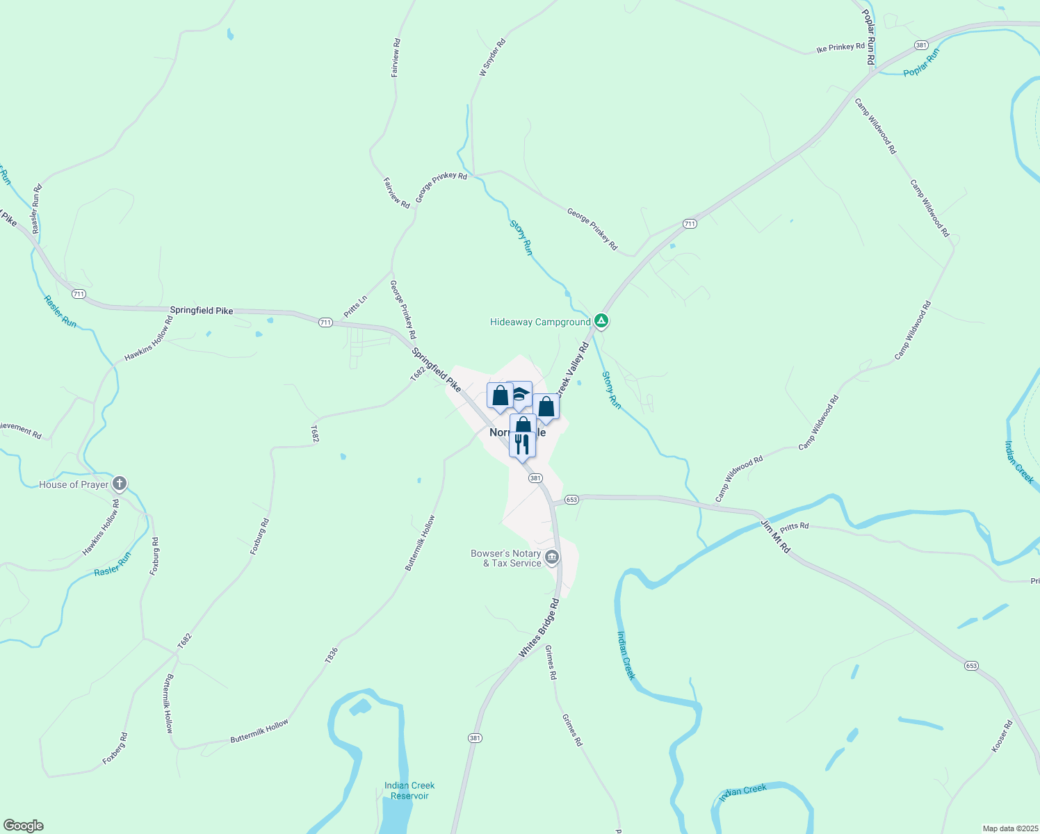 map of restaurants, bars, coffee shops, grocery stores, and more near 14 School House Rd in Normalville