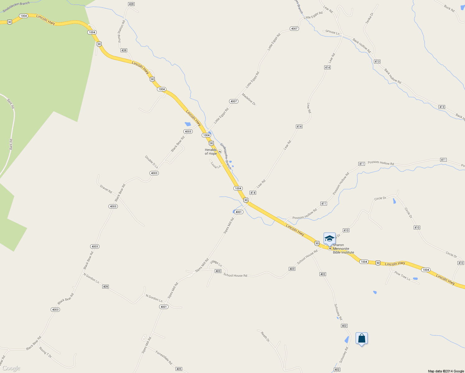 map of restaurants, bars, coffee shops, grocery stores, and more near 6474 Lincoln Highway in Harrisonville