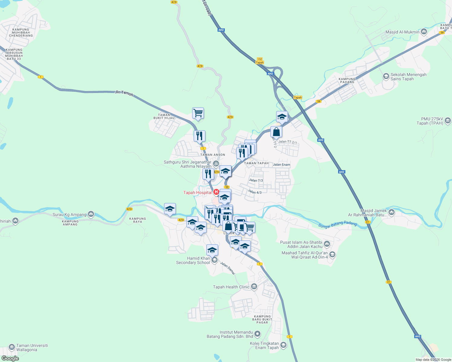 map of restaurants, bars, coffee shops, grocery stores, and more near 90 Jalan Tapah - Brinchang - Blue Valley - Cameron Highlands in Tapah