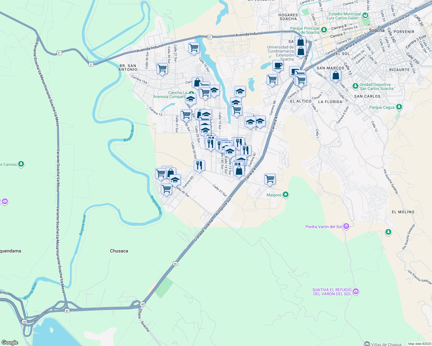 map of restaurants, bars, coffee shops, grocery stores, and more near in Soacha