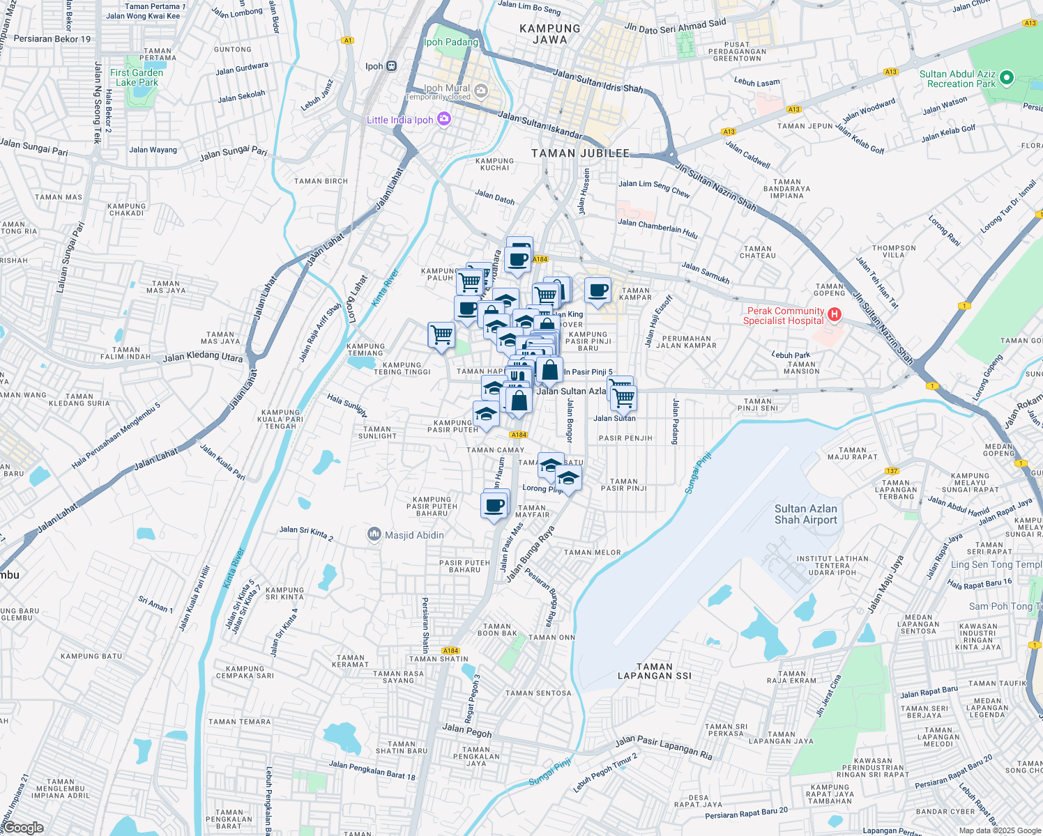 map of restaurants, bars, coffee shops, grocery stores, and more near 518 Jalan Pasir Puteh in Ipoh