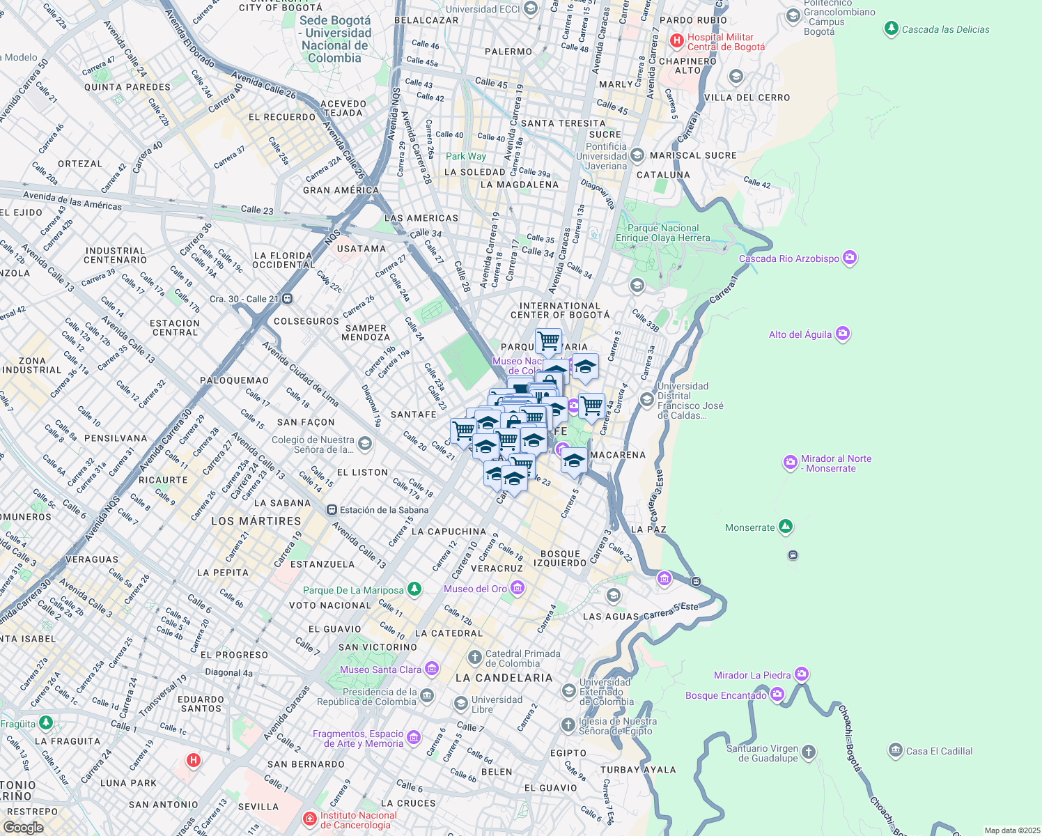 map of restaurants, bars, coffee shops, grocery stores, and more near 13-49 Calle 26 in Bogotá
