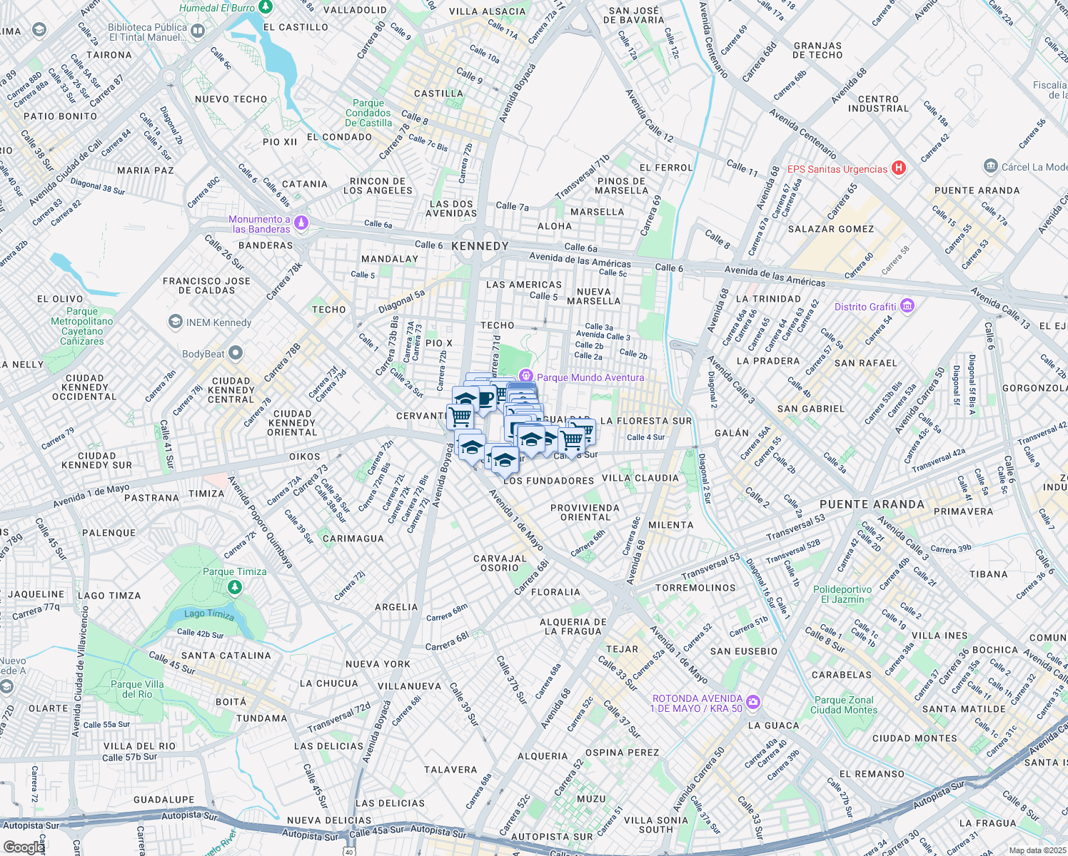 map of restaurants, bars, coffee shops, grocery stores, and more near 6-94 Carrera 71d in Bogotá