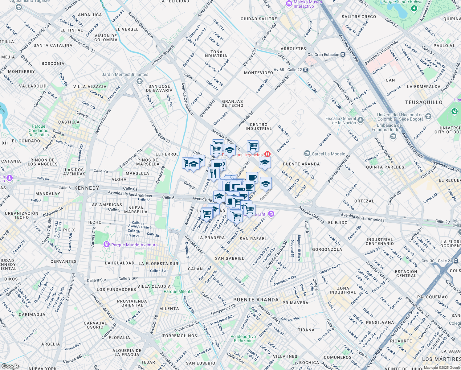 map of restaurants, bars, coffee shops, grocery stores, and more near in Bogotá