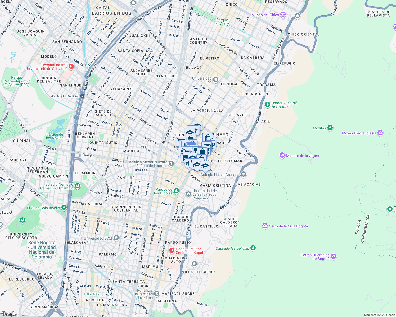 map of restaurants, bars, coffee shops, grocery stores, and more near 25039 Carrera 7 in Chía