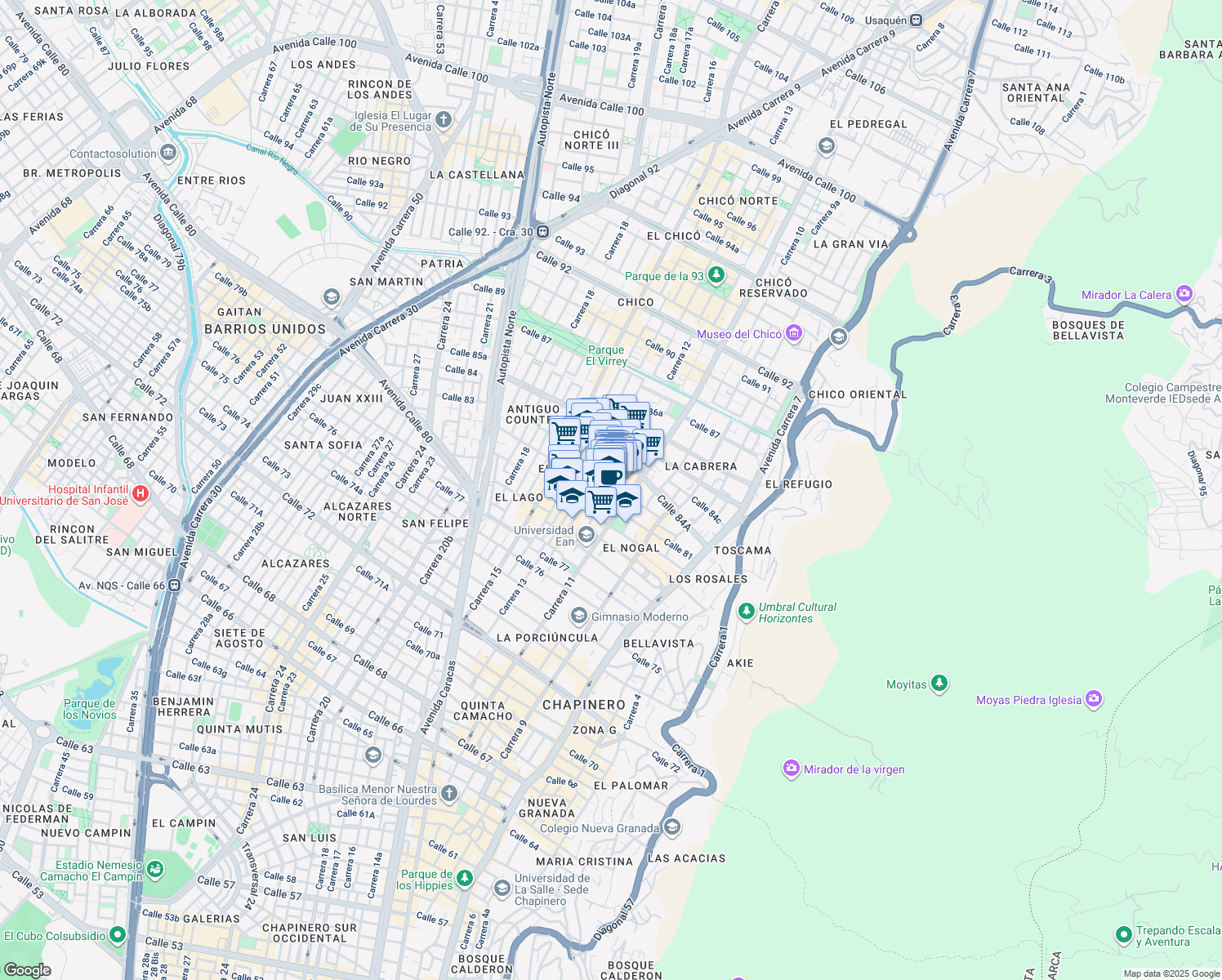 map of restaurants, bars, coffee shops, grocery stores, and more near # 11-75 Calle 82 in Bogotá, D.C.