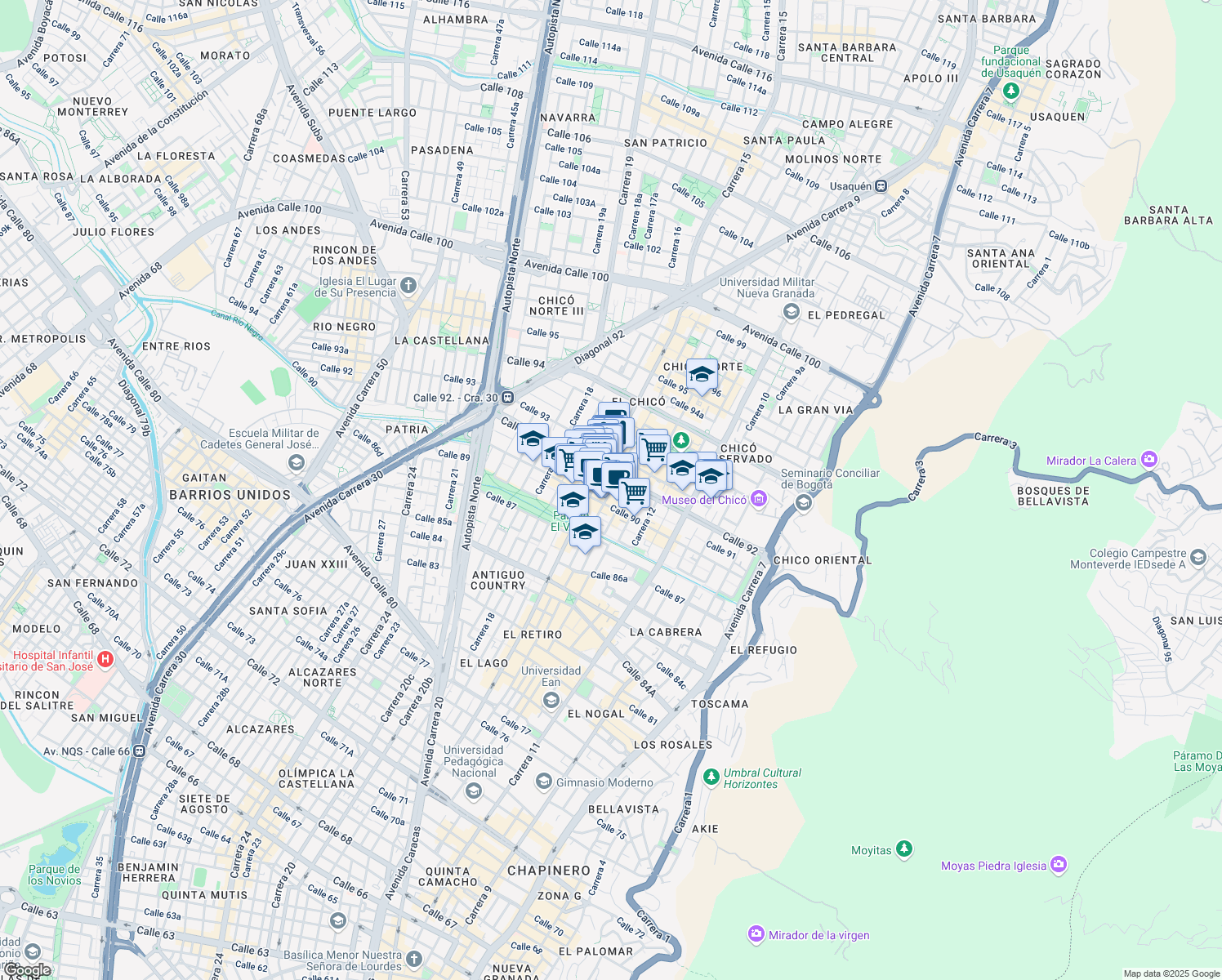 map of restaurants, bars, coffee shops, grocery stores, and more near in Bogotá