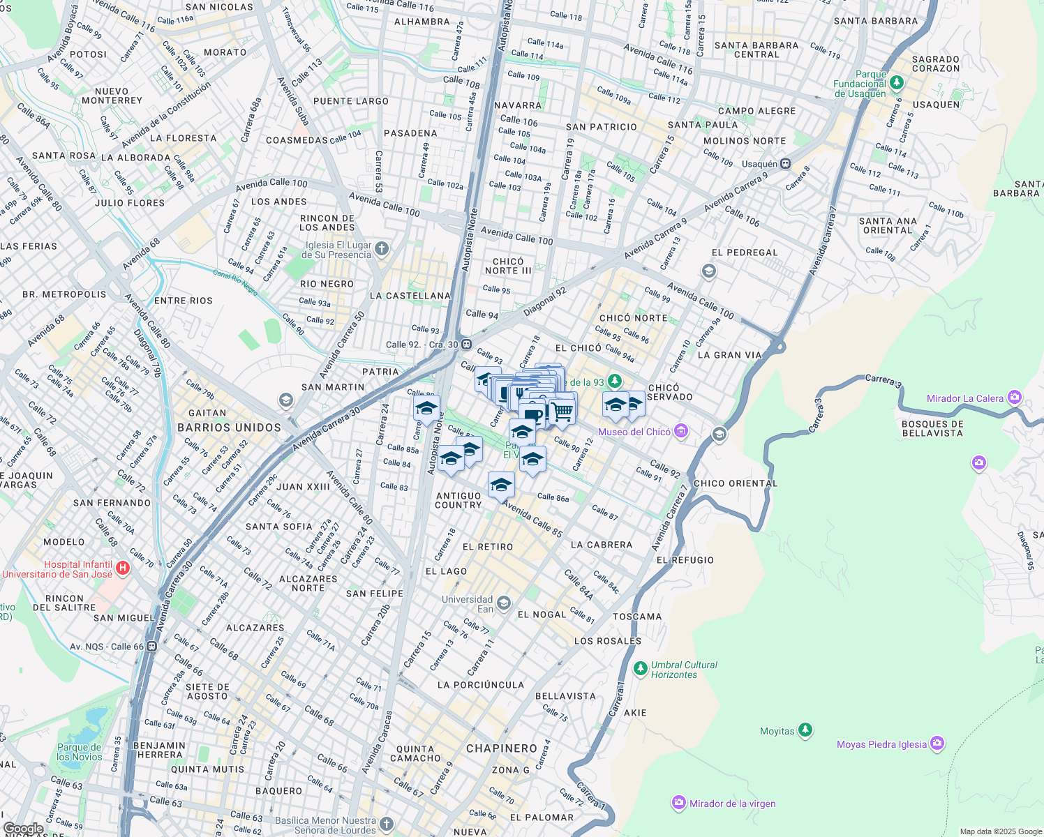 map of restaurants, bars, coffee shops, grocery stores, and more near #16-30 Calle 90 in Bogotá