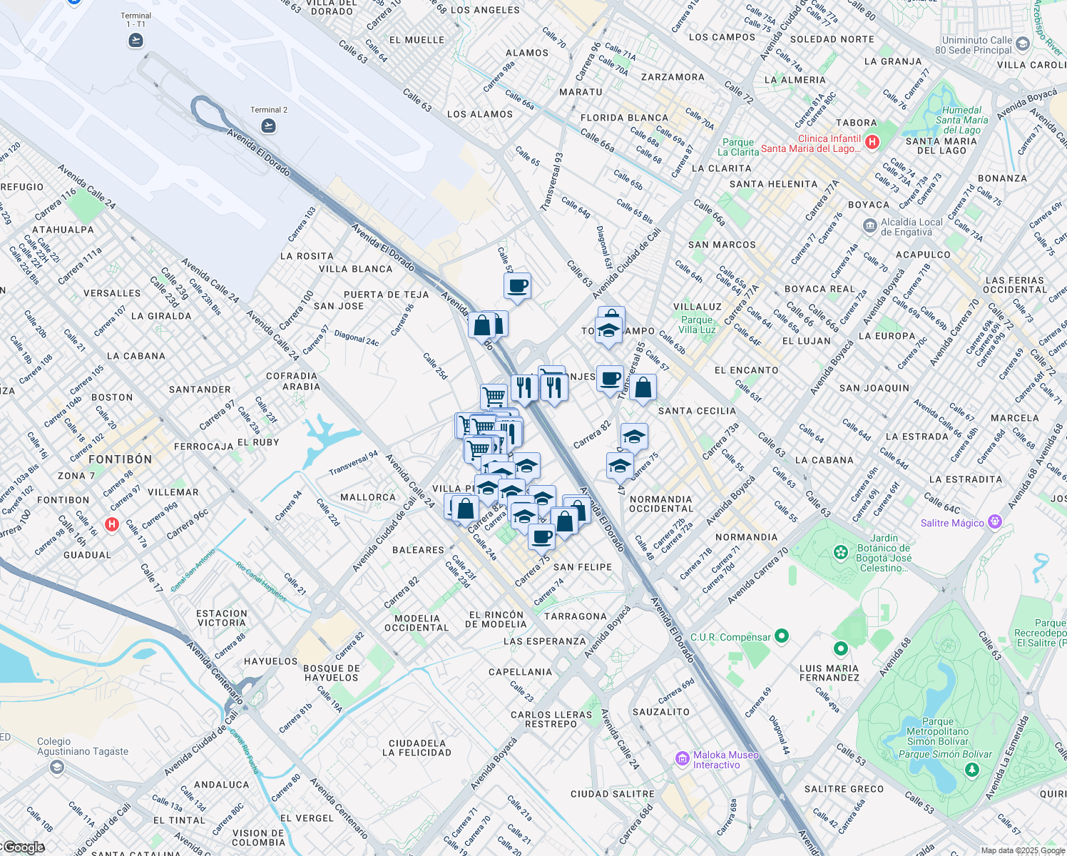 map of restaurants, bars, coffee shops, grocery stores, and more near 85b-9 Avenida Calle 26 in Bogotá