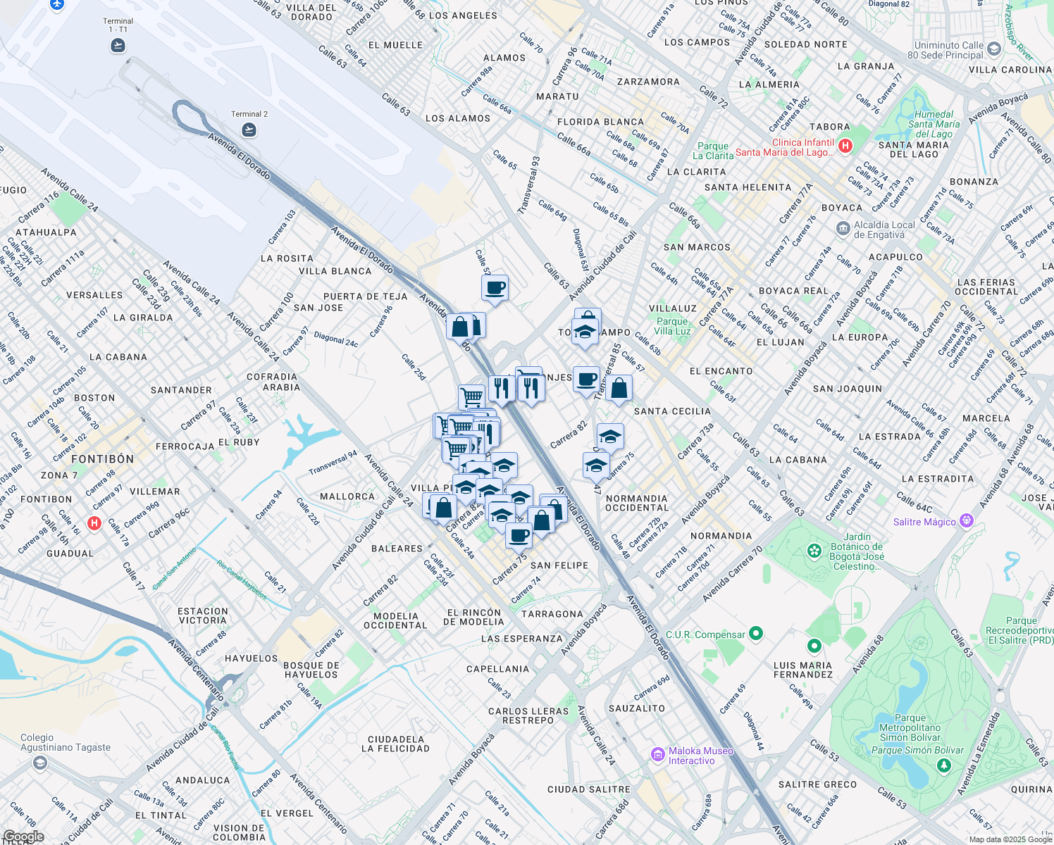 map of restaurants, bars, coffee shops, grocery stores, and more near 85b-9 Avenida Calle 26 in Bogotá