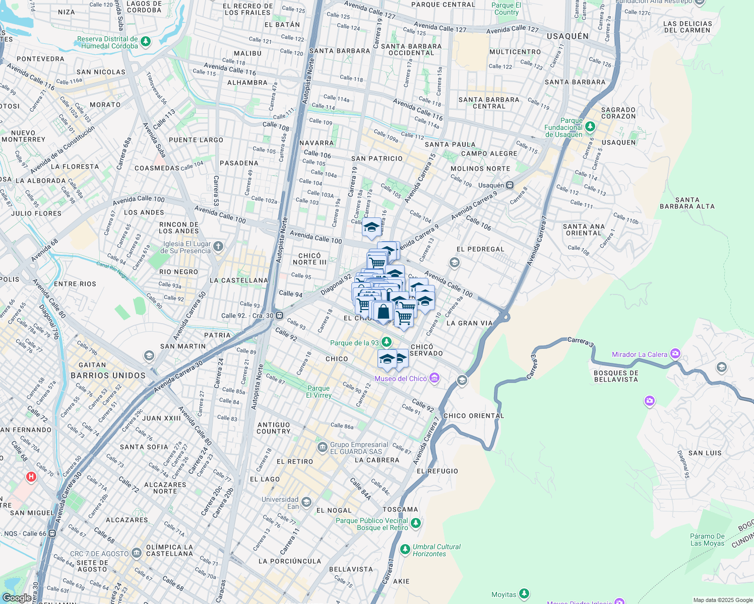 map of restaurants, bars, coffee shops, grocery stores, and more near 95-21 Carrera 14 in Bogotá