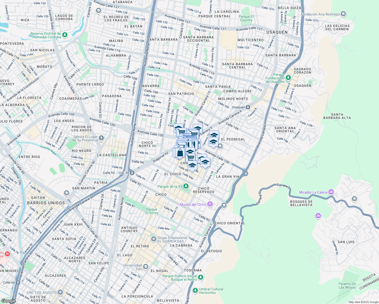 map of restaurants, bars, coffee shops, grocery stores, and more near 1151 Carrera 14 in Chía