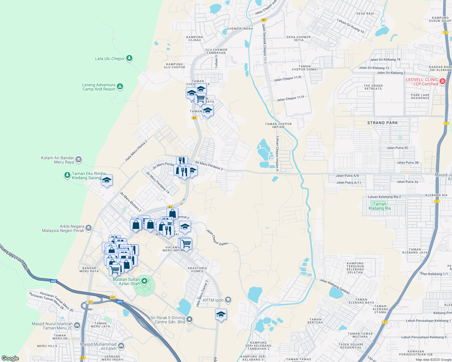 map of restaurants, bars, coffee shops, grocery stores, and more near in Ipoh