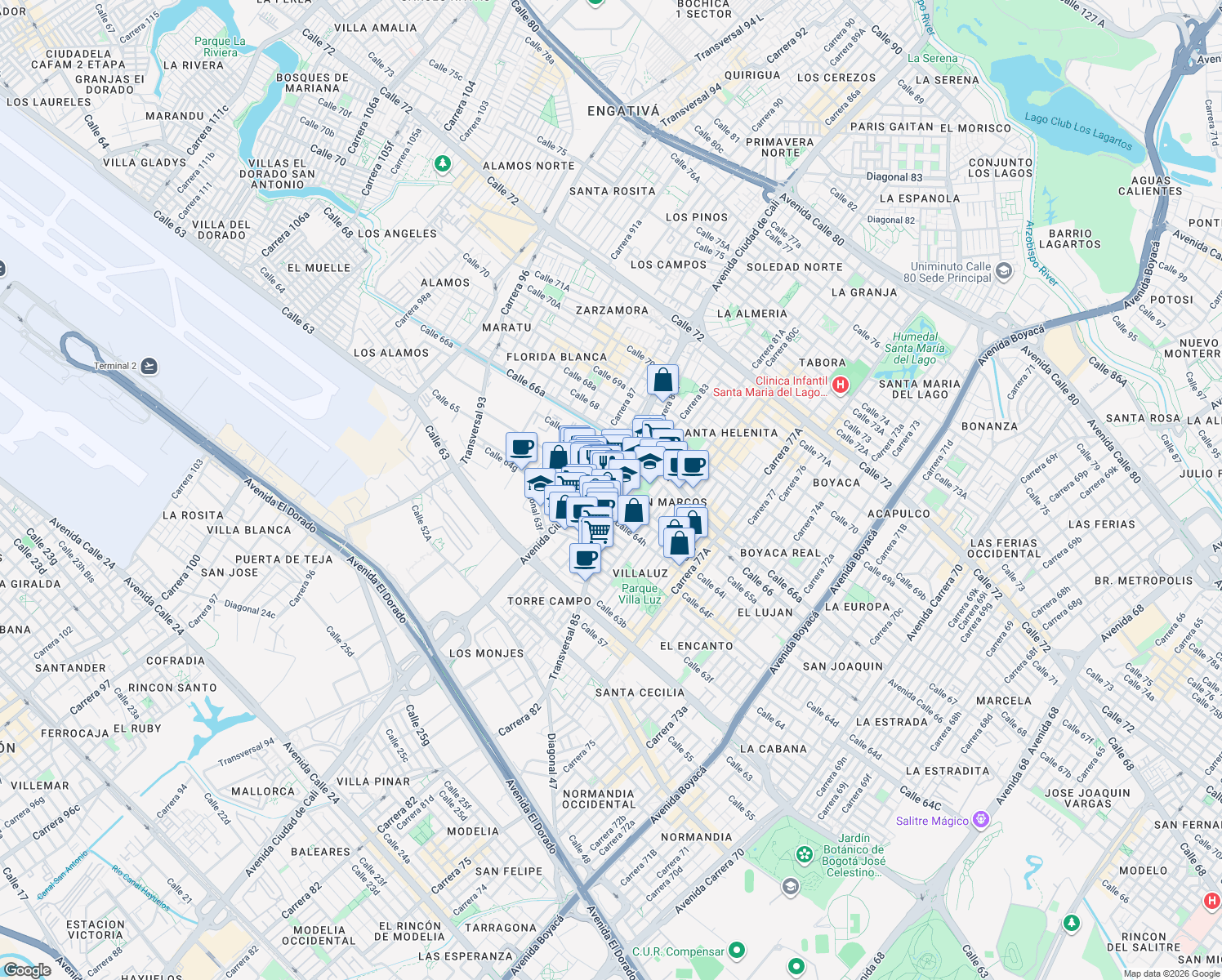 map of restaurants, bars, coffee shops, grocery stores, and more near 8512 Calle 65BIS in Bogotá Distrito Capital
