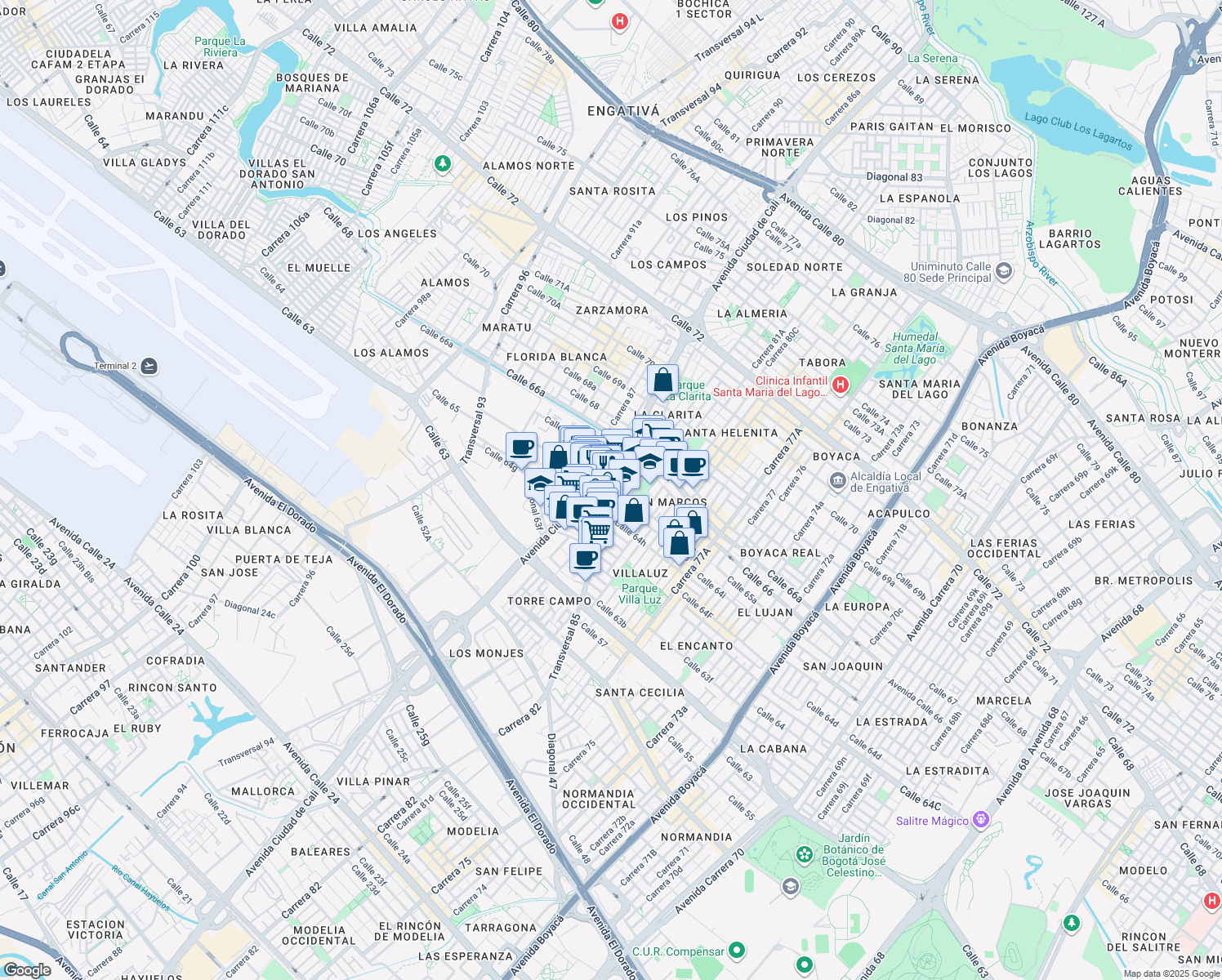 map of restaurants, bars, coffee shops, grocery stores, and more near 8512 Calle 65BIS in Bogotá Distrito Capital