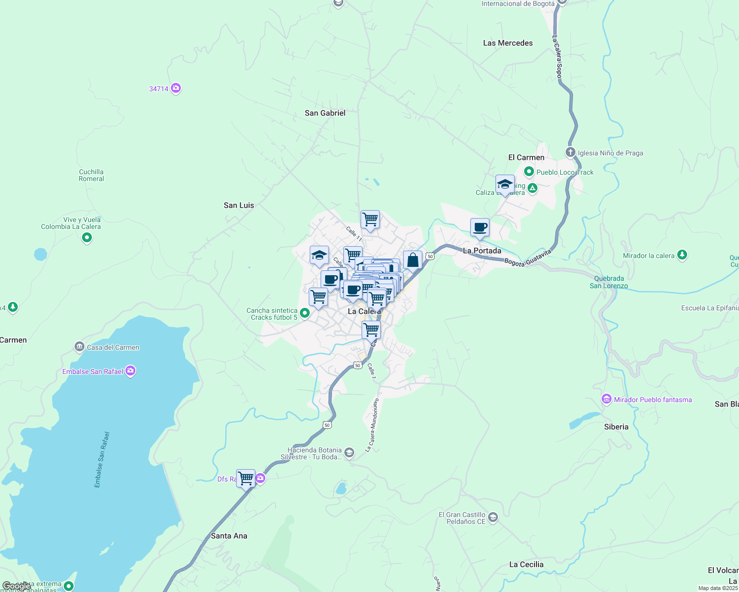 map of restaurants, bars, coffee shops, grocery stores, and more near in La Calera
