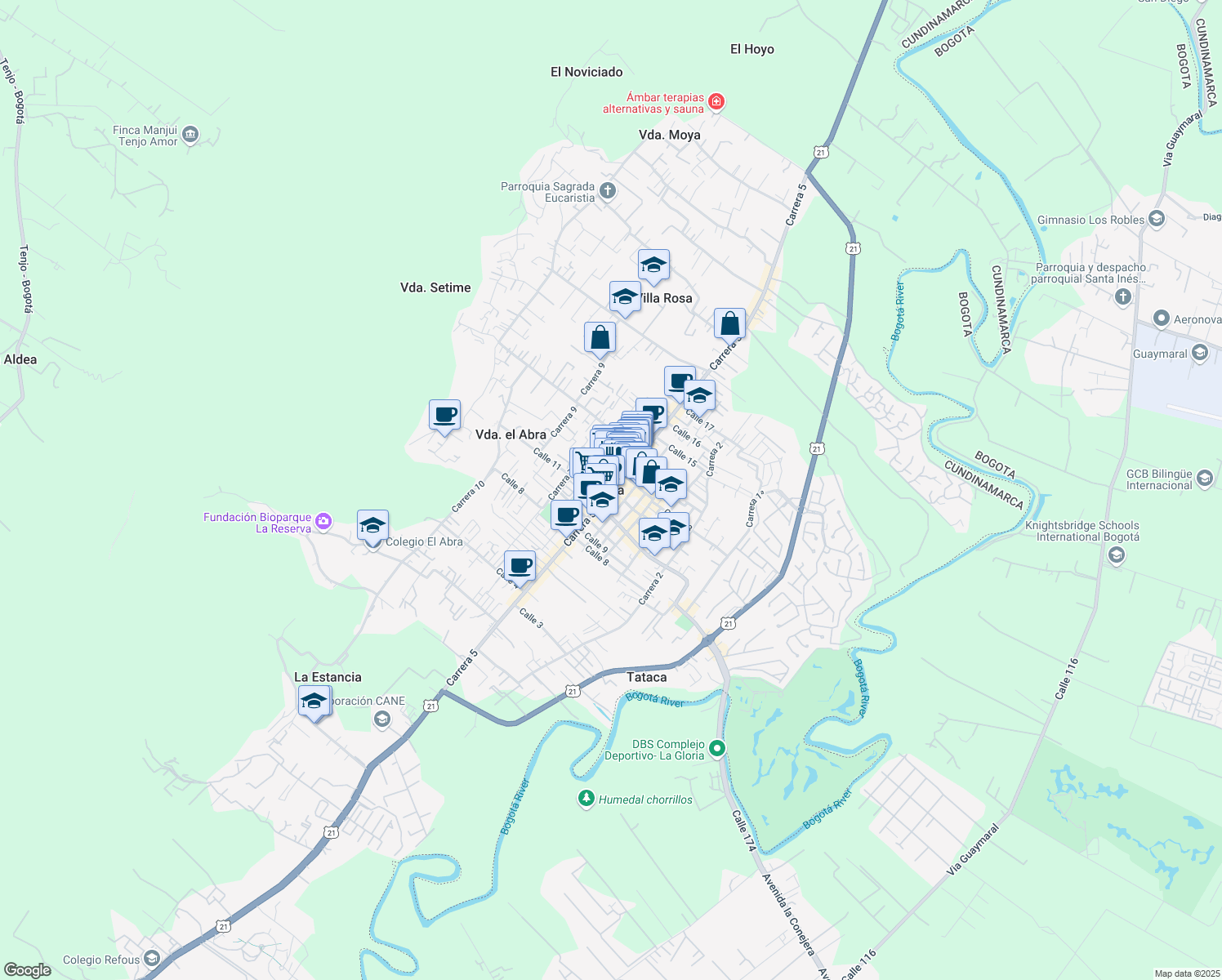 map of restaurants, bars, coffee shops, grocery stores, and more near 132-13100 Carrera 2B in Cota