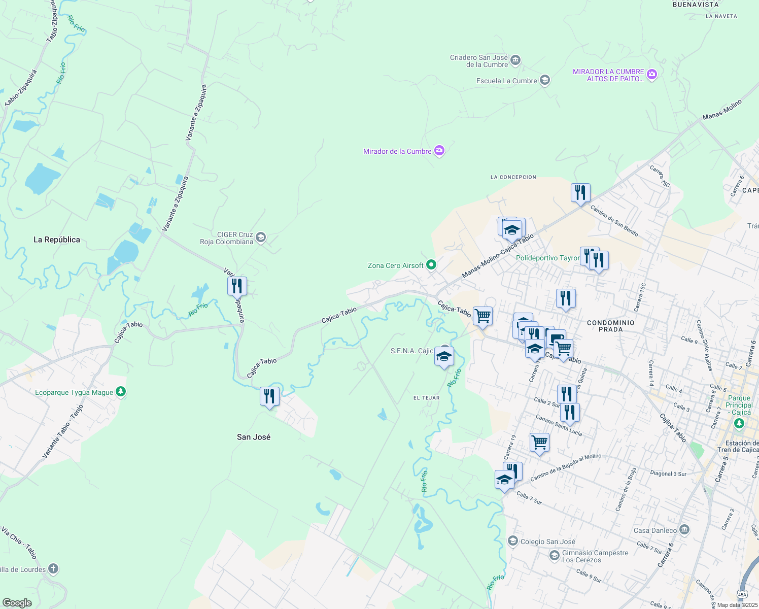 map of restaurants, bars, coffee shops, grocery stores, and more near 27 Tabio - Cajica in Cajicá