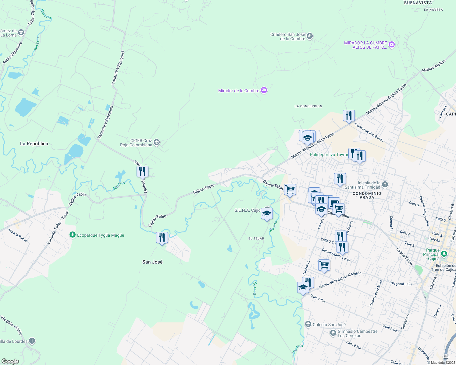 map of restaurants, bars, coffee shops, grocery stores, and more near 27 Tabio - Cajica in Cajicá