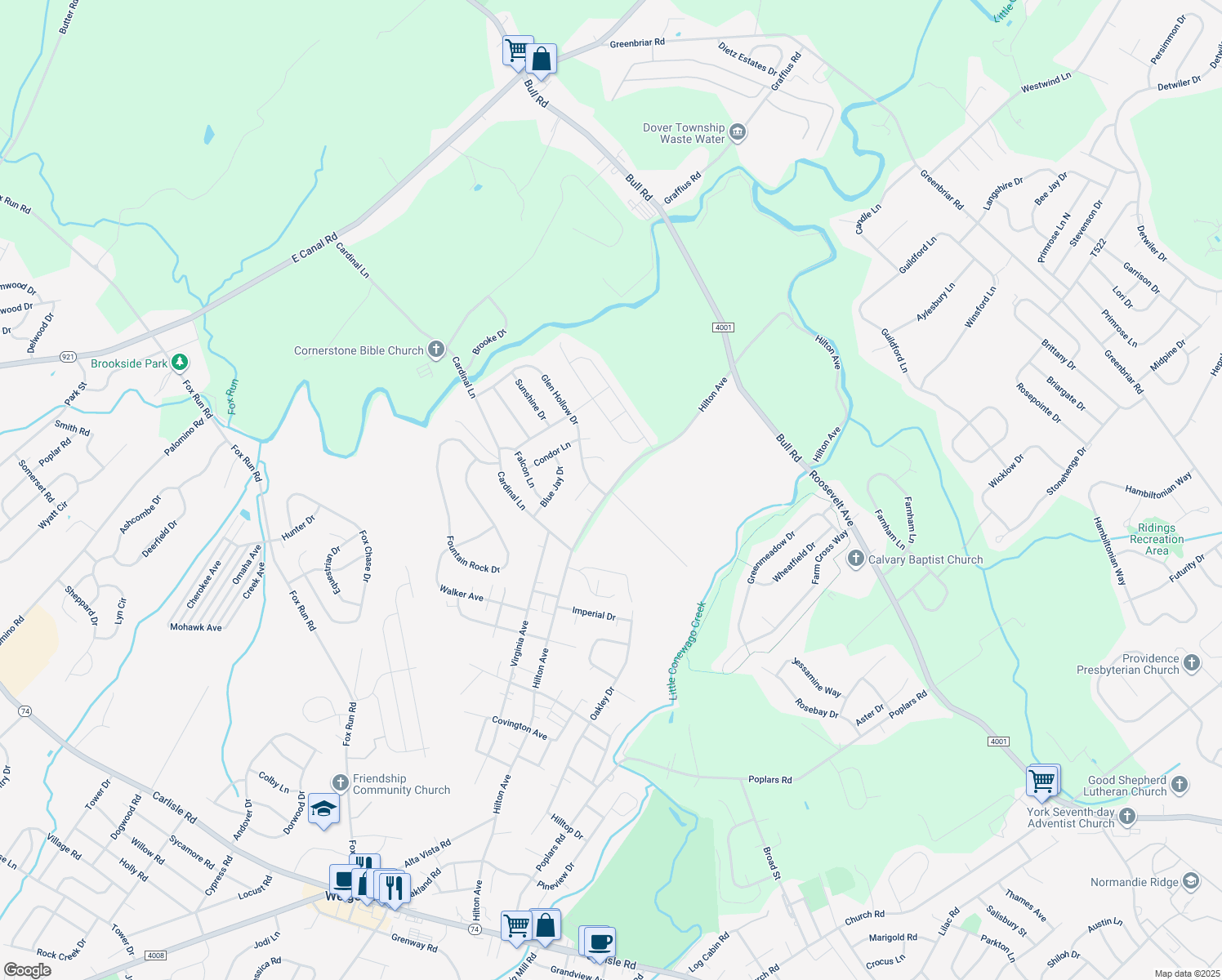 map of restaurants, bars, coffee shops, grocery stores, and more near 1515 Hilton Ave in Dover